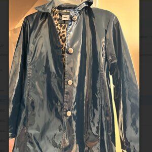 Jane Post XS Navy/Teal Detachable Hood Iconic Princess Rain Slicker Jacket NWT